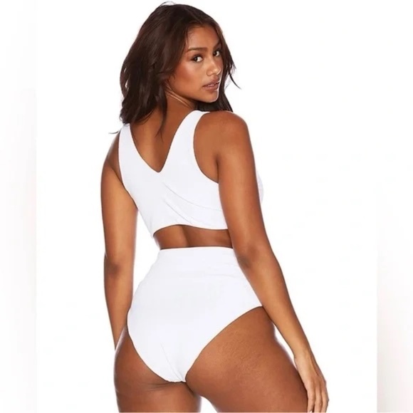New! SET Beach Riot Dallas Top & Emma Bottom White Rib Bikini 31408 - Picture 5 of 13